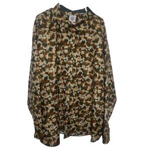 Kilburne Finch Button Up Shirt Mens 4XL Brown Paisley Long Sleeve